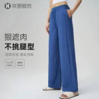 Лет leggings дышащие на талии, спортивные брюки для зала, шнуровка, высокая талия, защита от солнца, свободный прямой покрой