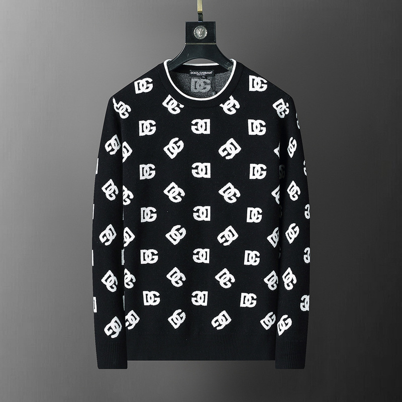 European Cross-Border Exclusive Autumn and Winter Luxury New Dg Letter Jacquard Round Neck Pullover Knit Sweater for Men