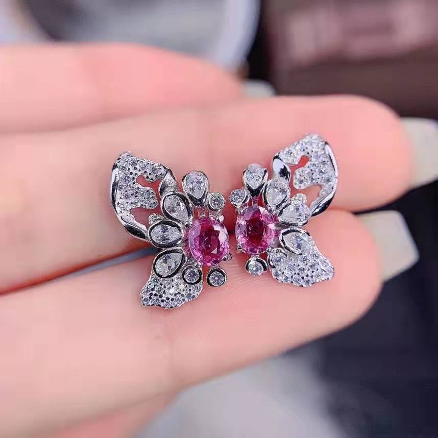 Korean Pink Diamond Butterfly Copper Stud Earrings display picture 4