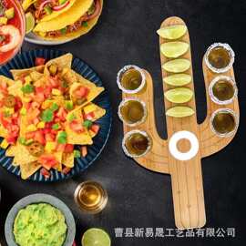 跨境新品威士忌酒托盘创意仙人掌托盘龙舌兰酒托盘调酒师盐边器