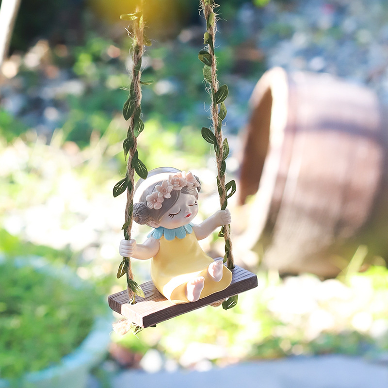Columpio de jardinería para niñas colgante de decoración de paisaje Jardín patio swing chica interesante lindos colgantes de cuerda de cáñamo