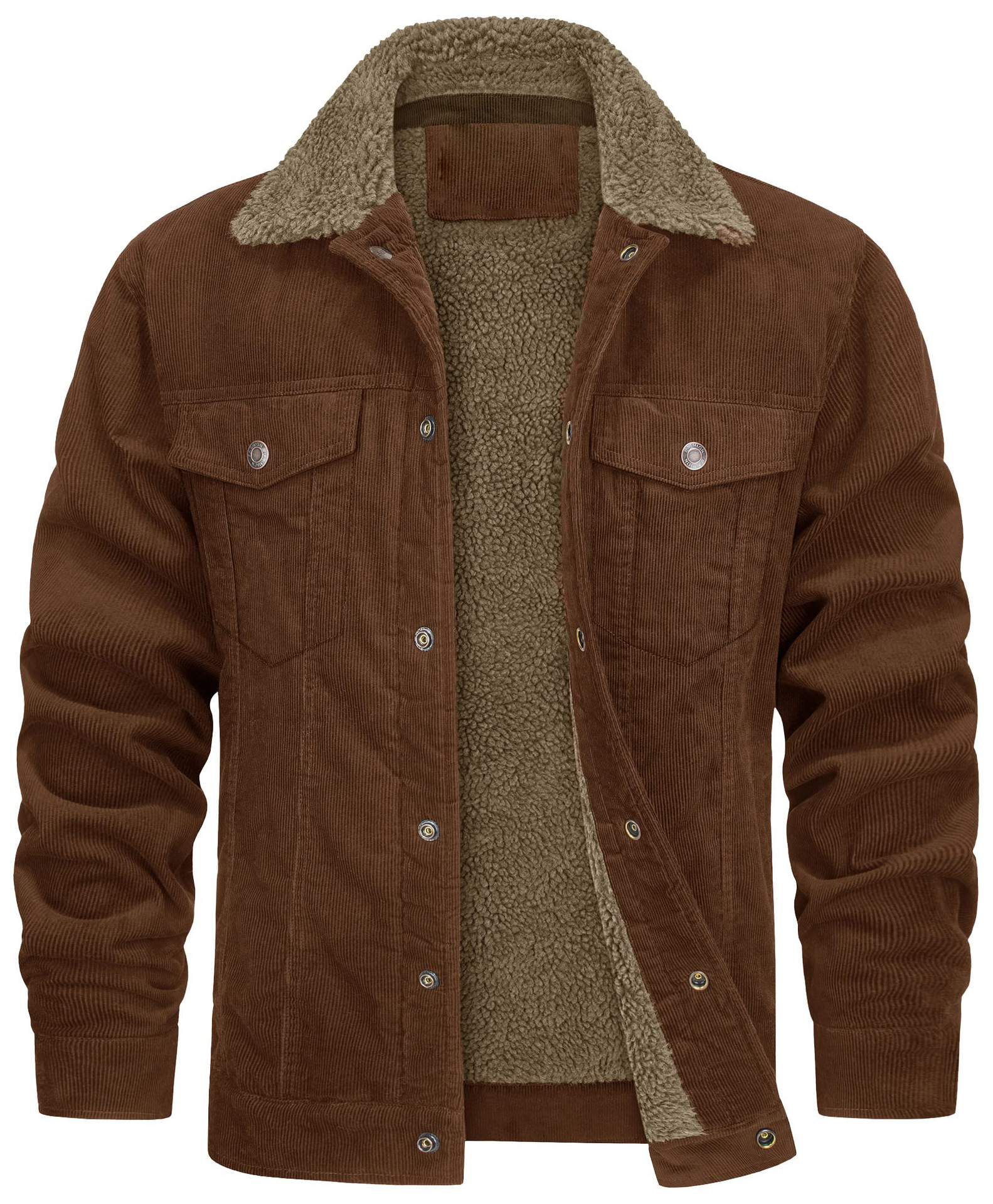 Men's 2024 new corduroy lapel long sleeved plush loose casual men's jacket_voghion.com