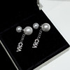 Small earrings with letters from pearl, design silver needle, Chanel style, trend of season