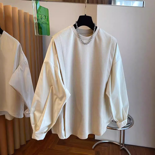 Early Autumn Oversize Jin Loose Fake Two-piece Shirt Sleeve Stitching All-match Casual Western Style Sweatshirt for Hair