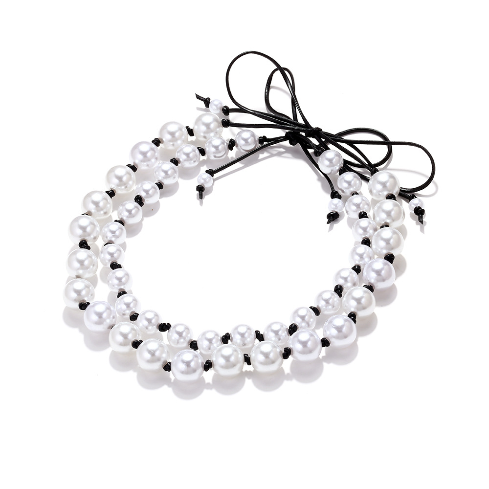 Wholesale Jewelry Elegant Simple Style Round Bow Knot Imitation Pearl Leather Rope Beaded Necklace display picture 2