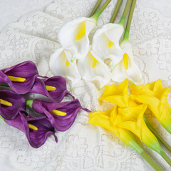 廠家新款仿真馬蹄蓮PU長杆大號單支裝飾仿真花手感仿真卷邊馬蹄蓮