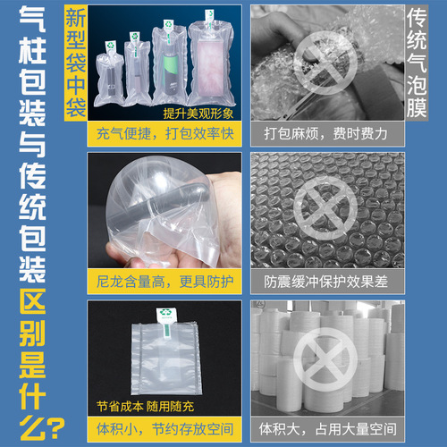 Inflatable bag with inner bag cushion packaging, filling bag, eye shadow oil, fragile cosmetics, double-layer airbag, air column bag