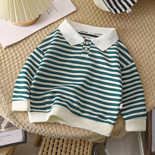 Children's Long-Sleeve Polo Shirt 2025 New Autumn Collection Unisex Top for Middle School Students Fashion Collar Striped Base Shirt