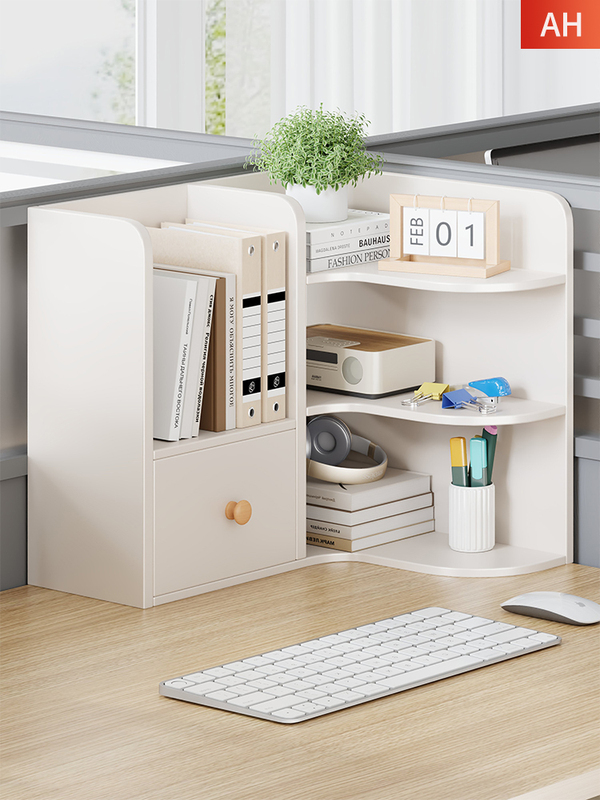 Desktop Bookshelf Storage Rack Simple Student Dormitory Desk Corner Bookcase with Drawer Desk Multi-Layer Storage Rack
