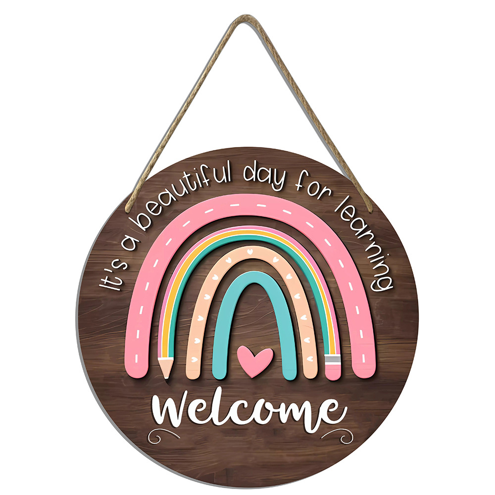 Cross-border American-style rustic back-to-school season wooden doorplate, wooden sign for the school season, classroom decoration, wooden door hanging