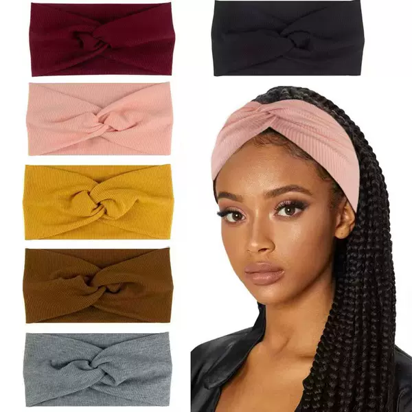 Foreign Trade Threaded Cotton Cross-Elastic Headband Sports Wide-Brimmed Headscarf Cross-Border Wholesale Headwear Yoga Sweat-Absorbent Headband