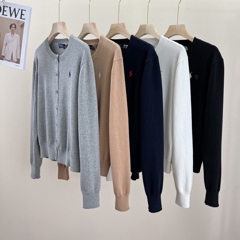 Horse Mark Ralph Lauren Classic Women's Pony Mark Casual Plain Cotton Knitted Cardigan Quality Stick