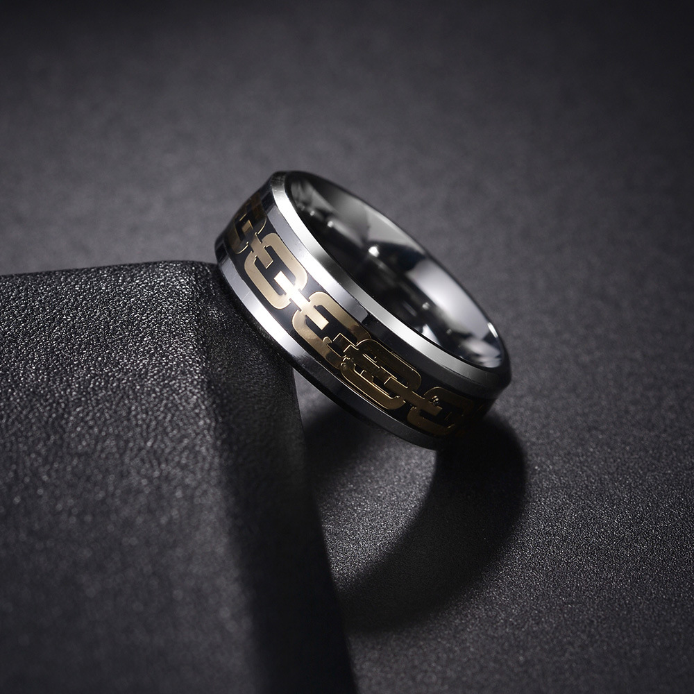 Men's Geometric Chain Ring - Stainless Steel Band For Men_voghion.com