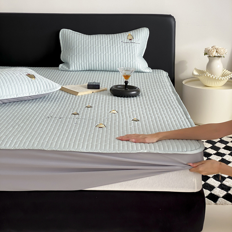 50-Count Double-Strand Classy Cotton Long-Staple Cotton Quilted Quilted Embroidered Bed Sheet Thickeneded Autumn and Winter Mattress Protector