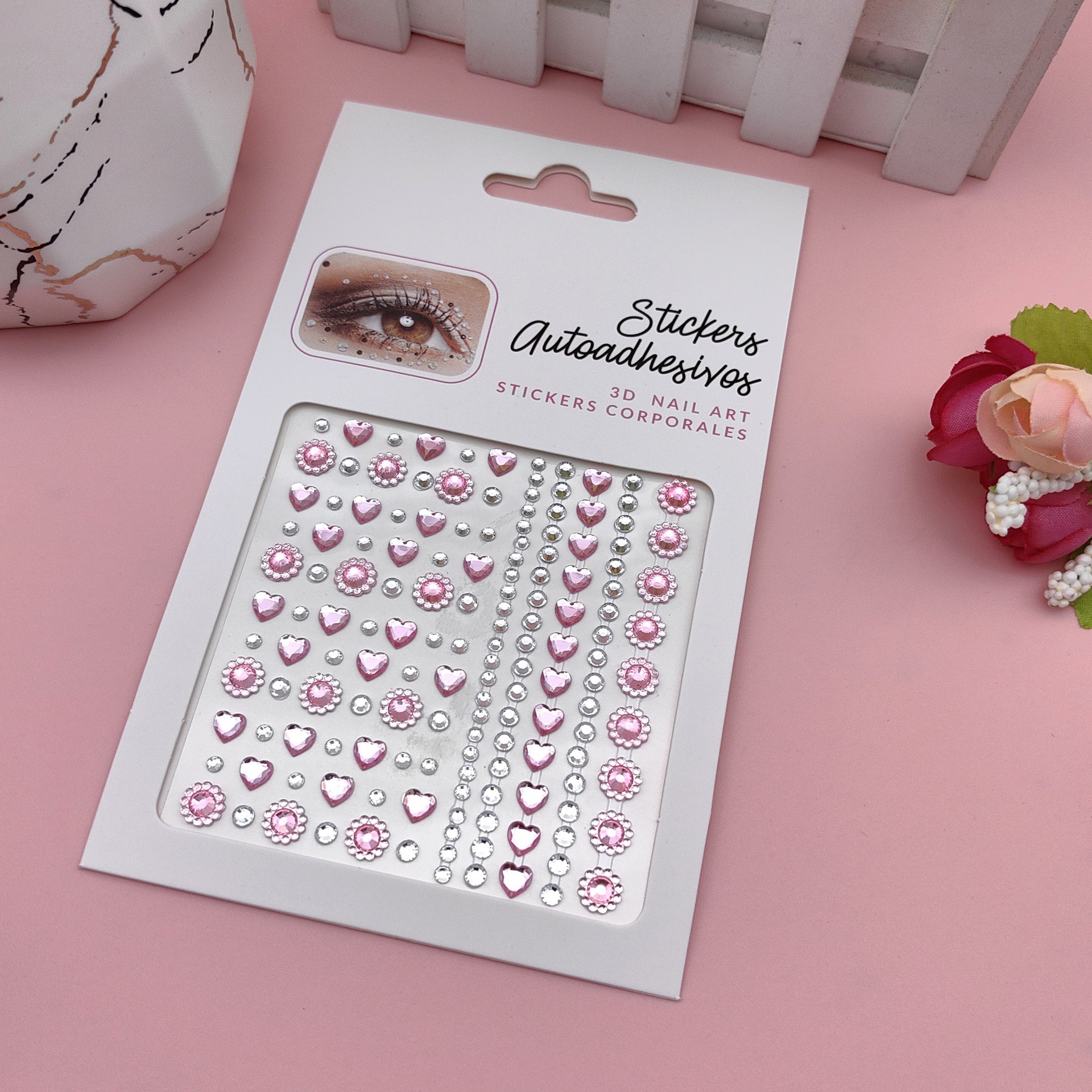 Pegatinas para maquillaje de ojos, pegatinas de diamantes de imitación para ojos, decoración facial, accesorios de maquillaje de perlas para diario, pegatinas de diamantes de imitación para escenario infantil, venta al por mayor en stock.