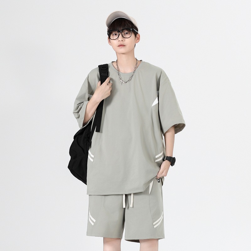 Ropa de clase deportiva logotipo personalizado verano joven hombre moda deportes sueltos cuello redondo pantalones cortos de manga corta traje hombre