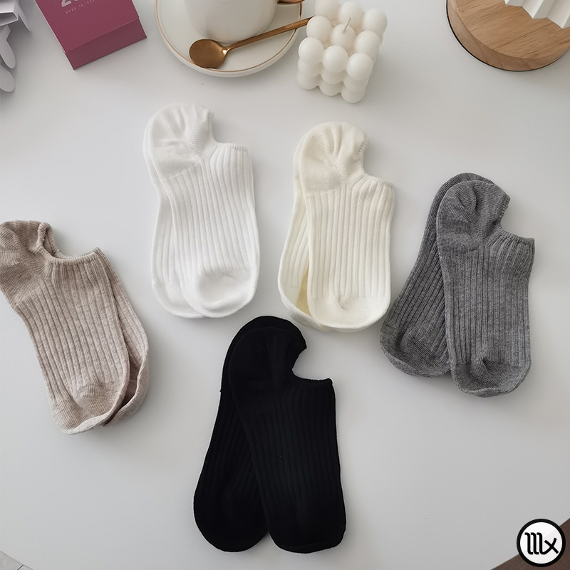 Japanese Style Simple Solid Color Socks Women's Boat Socks Slipping Silicone Non-slip Invisible Summer Thin Double Needle Shallow Mouth Short Socks