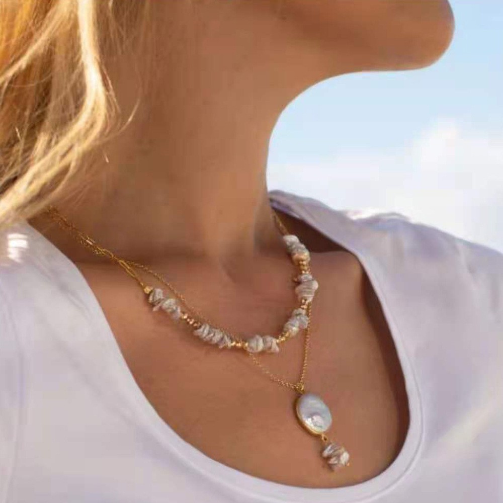 28g Weight Earrings, Necklace Classification 2 PCS/Package Quantity Holiday, Daily Occasion Freshwater Pearl, Titanium Steel Material Geometric Pattern Women's Gender Beaded Design Simple Style Style 2 PCS/Package Freshwater Pearl Titanium Steel Freshwater Pearl Jewelry Sets 2