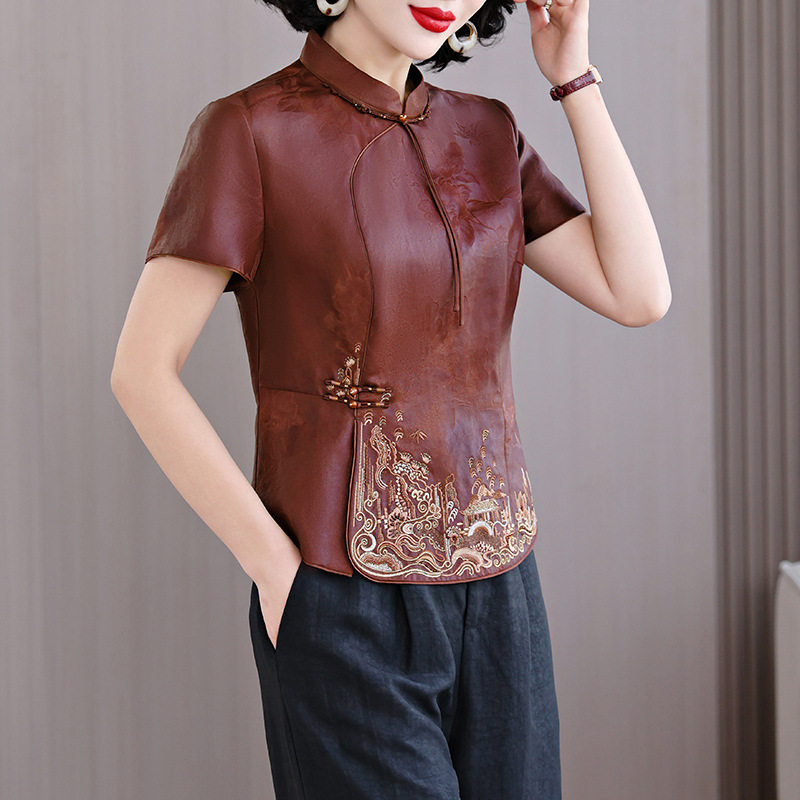 Xiangyunsha Two-Piece Set for Women 2025 New Middle-Aged Mother's Mulberry Silk Turtle Pattern Suit with Youthful Elegant