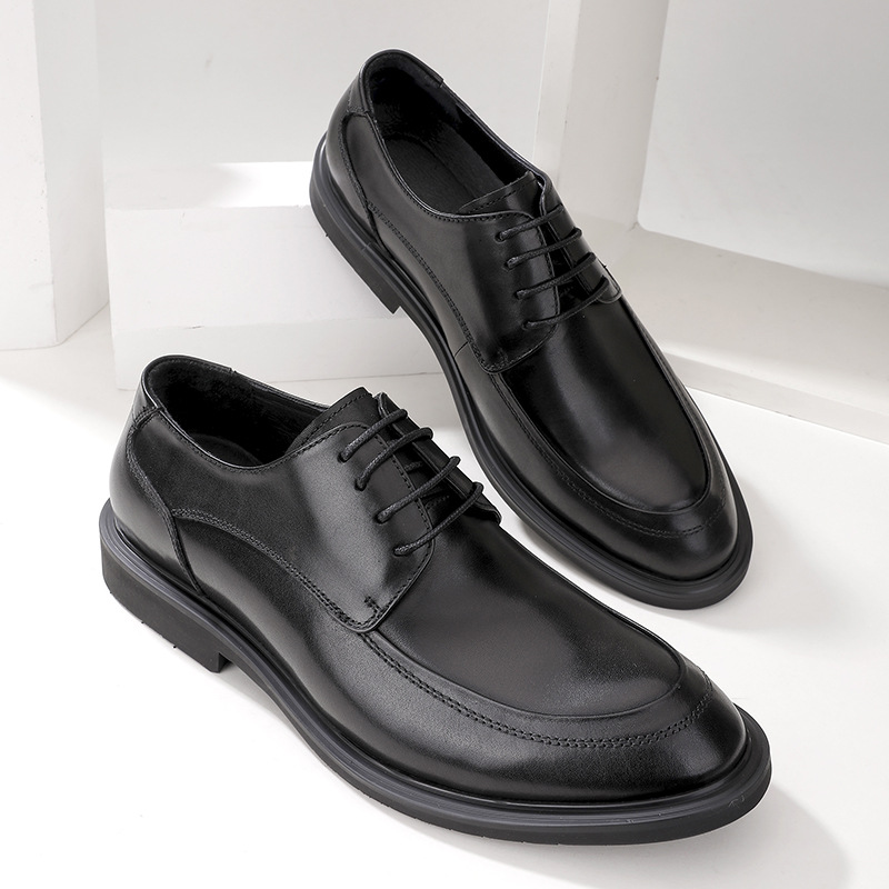 Plus-size business dress shoes men's British style tie top layer of cow leather wedding shoes_voghion.com