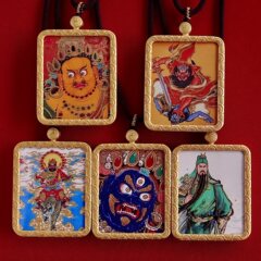 青海热贡手绘唐卡高端嘎乌盒黄财神大黑天半手绘唐卡挂件文创货源