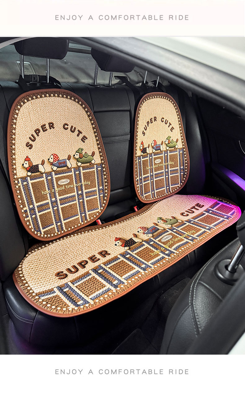 Linen Car Seat Cushion, Universal for All Seasons, High-End and Cute, Breathable Summer Cooling Pad for Women, Car Seat Cover Cushion
