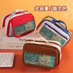 ins复古大容量手提笔袋学生奖品高颜值多层收纳文具袋铅笔袋批发