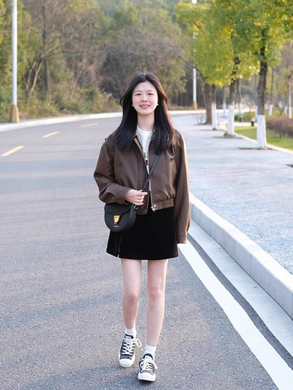 棕色皮衣外套女短款2025新款今年流行高级感小个子美拉德pu皮夹克|undefined