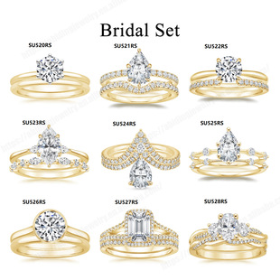 Light Luxury Stacked Wearing Ring Women's S925 Sterling Silver Set with Moissanite 1 karat Wedding Ring with Certificate Cross-border Superior Ring