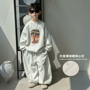 Комплект детской одежды Cotton Shop: весенне-осенний в корейском стиле новинка 2026 года на флисовой подкладке спортивный с мультяшным принтом унисекс для малышей.