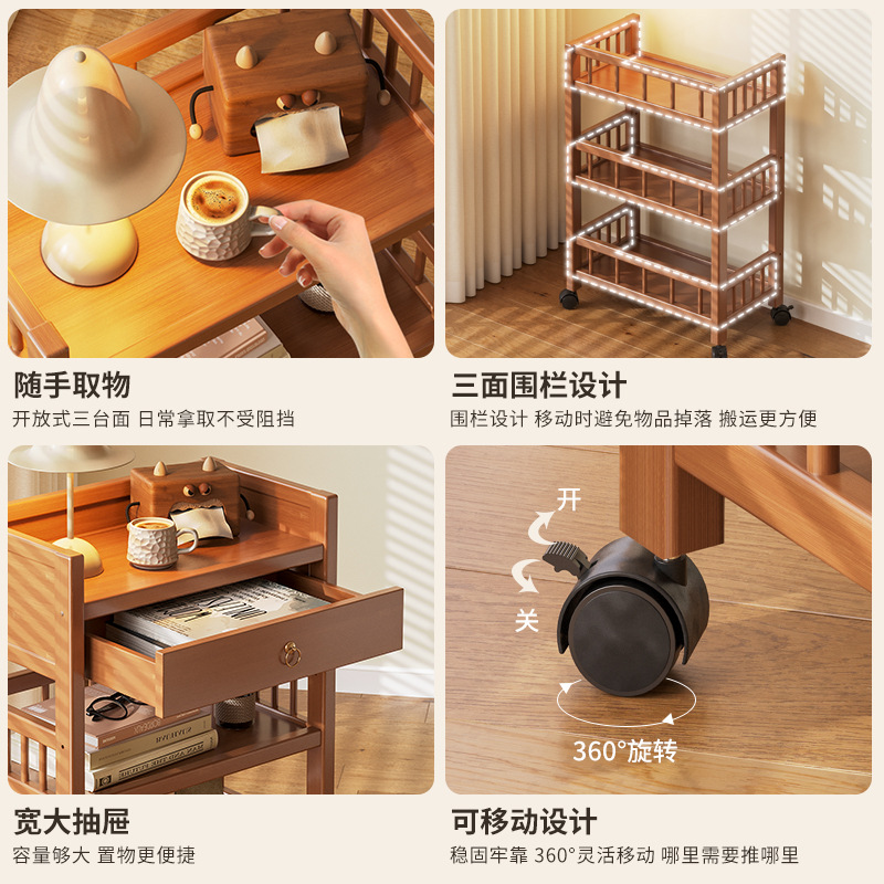 Carrito de té móvil carro estante de almacenamiento nuevo chino mesa de Mahjong mesa lateral de té gabinete de comedor gabinete de madera maciza mesa de té gabinete de té
