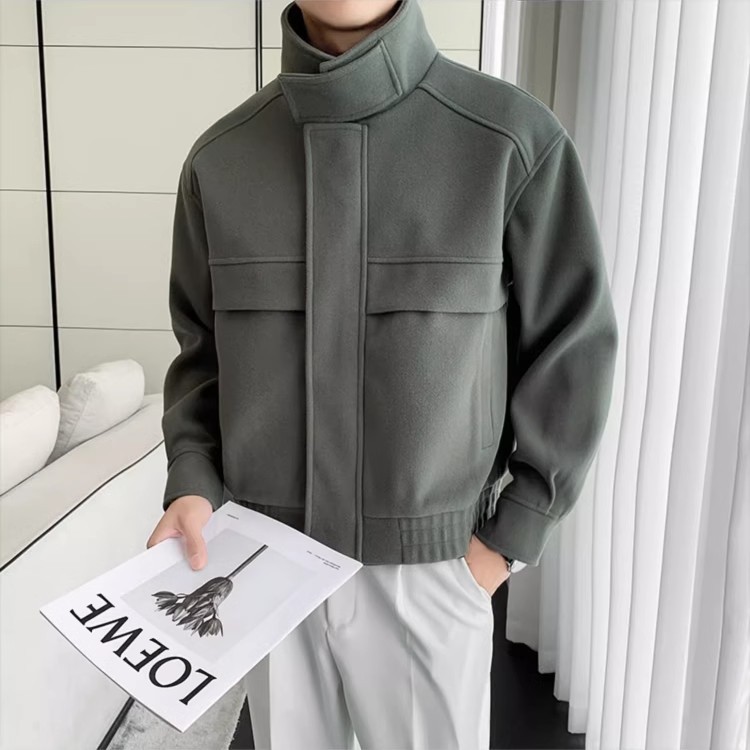 Chaqueta de lana para hombres, otoño e invierno, solapa corta, chaqueta casual de marca de moda, versión coreana, tops engrosados de todo fósforo, tendencia