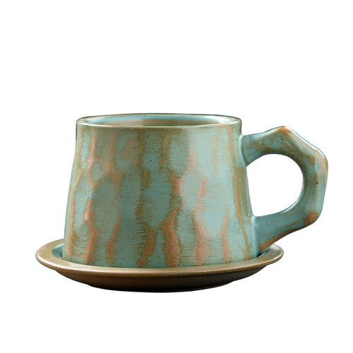 Cross-border ceramic coffee cup set Japanese retro high-end restaurant milk cup milk tea shop cup and saucer stoneware tea set