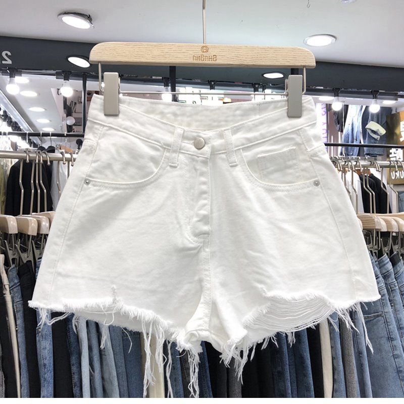 Women's High-Waisted Denim Shorts Spring/Summer Ripped Versatile Slimming Frayed Edges Korean Style Wide Leg Pants Hot Shorts_ecoleips.com