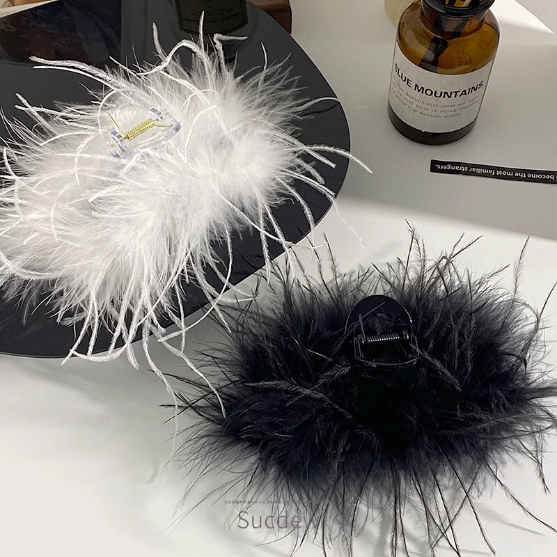 韓国版ins風羽毛クリップ高級感ヘアピン女性ダチョウ毛クリップ後頭部ぬいぐるみサメクリップ|undefined