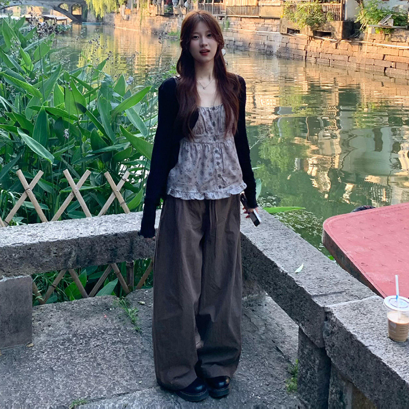 冰丝弯刀裤女春秋款2025新款高腰显瘦小个子设计感休闲速干阔腿裤|undefined