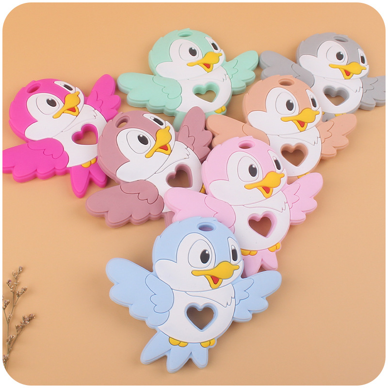 Nuevos suministros para bebés de dibujos animados animal pájaro mordedor calmante bebé chupete de silicona cadena teether traje de juguete