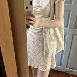 薄款粉色少女碎花半身裙女2026夏季新款超好看甜美高腰a字短裙子