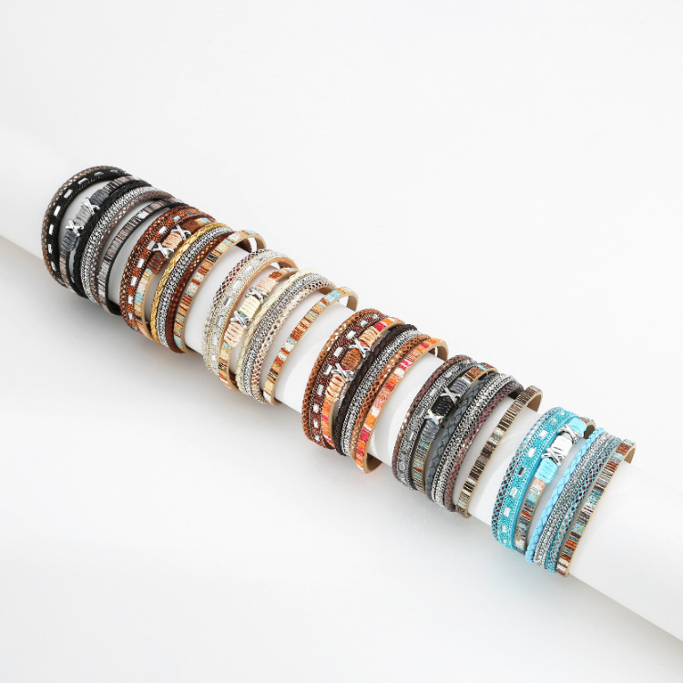 Bohemian Wide-brimmed Color Woven Multilayer Leather Bracelet Wholesale display picture 20