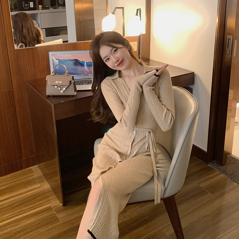 Flower Posture 48 Count Full Wool Worsted Wool Dress Slimming Look Lace-Up Long Skirt
