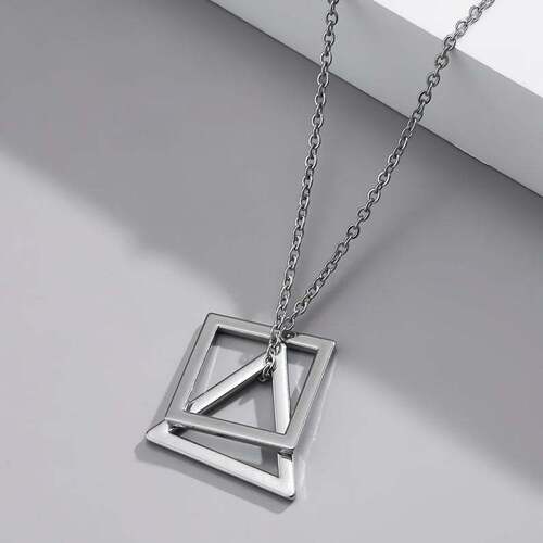 Men's titanium steel sweater chain, geometric triangle square pendant necklace, personalized hip-hop pendant for men and women