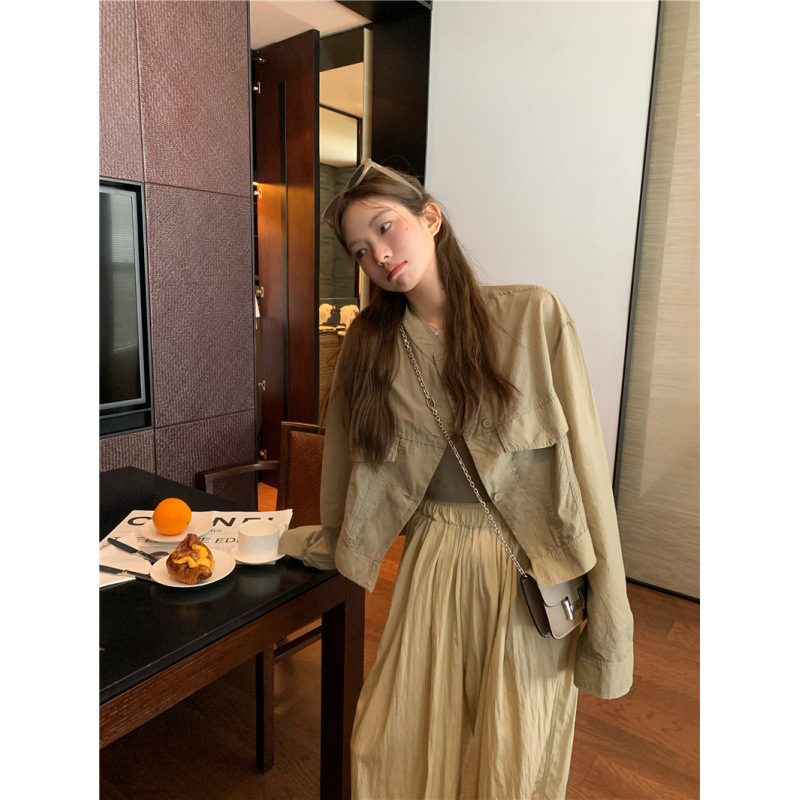 2025早秋系温柔甜美设计感个性长袖夹克机车不规则短款风衣外套女|undefined
