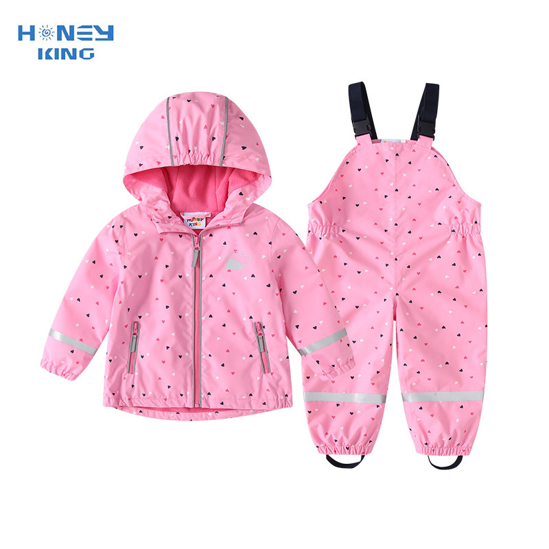 Honeyking Kidsren's Suit Pink Spring & Fall Jacket, Baby Jacket, Outdoor Waterproof Raincoat and Rain Pants