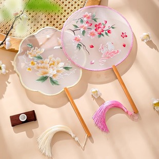 Summer Embroidered Long-Handled Ancient Style Suzhou Embroidery Han Dynasty Cheongsam Ancient Costume Kidsren's Chinese Style Suzhou Dance Round Fan