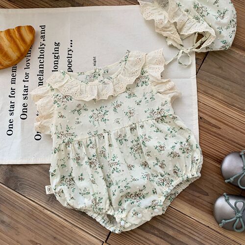 Free hat, baby floral bag, 0-2 years old, summer Korean children's clothing, baby girl, lace collar harem AL021