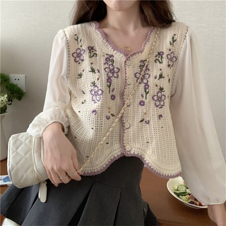 Chiffon Lace Knitted Pullover Short Sleeve Embroidered Hollow Women's Top Summer Thin Bohemian Ethnic Style