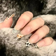 Wear nail fingertips cow pattern zebra pattern long style pure desire European and American style high-end detachable finished product wholesale to show whiteness