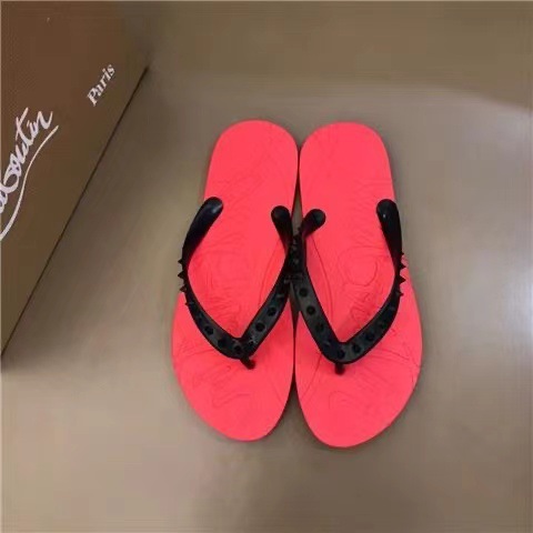Christian Louboutin Loubi Flip Rubber Spikes Black Neon Pink