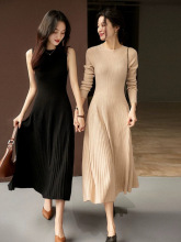 淑女2025新款秋冬100羊毛连衣裙子女半高领法式气质收腰显瘦长裙