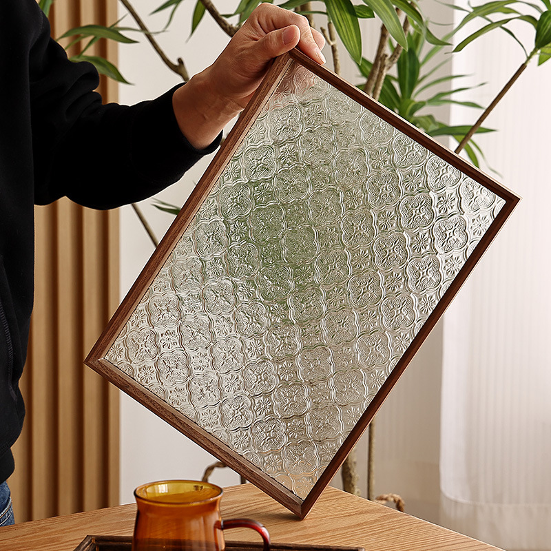 Wooden Tea Tray Household Glass Tea Set Plate Fruit Plate Luxury Modern Simple Begonia Flower Retro Pastry Coffee Tray